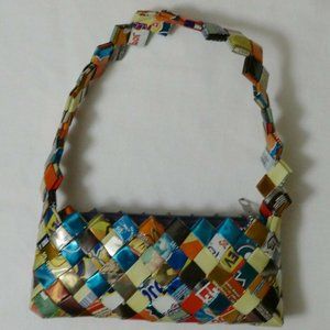 Recycled woven wrapper small purse